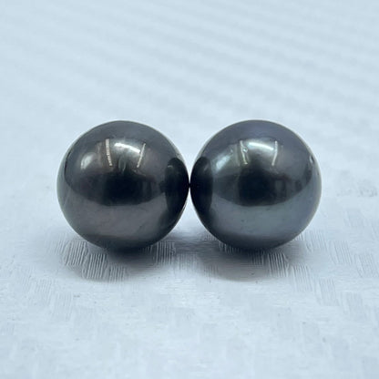 9.5 MM Size | Black | Round Shape | Natural Tahitian Pearl Pair | Good Luster | Saltwater Pearl |