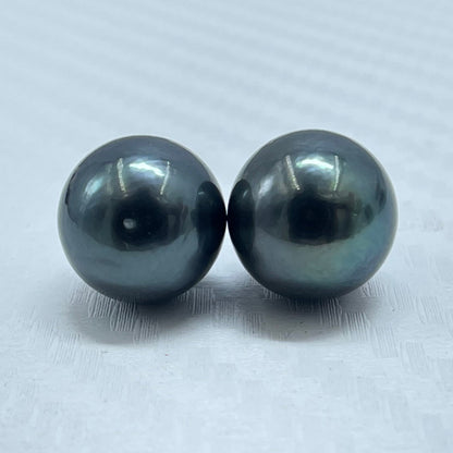 10.80 MM Size | Black | Round Shape | Natural Tahitian Pearl Pair | Good Luster | Saltwater Pearl |