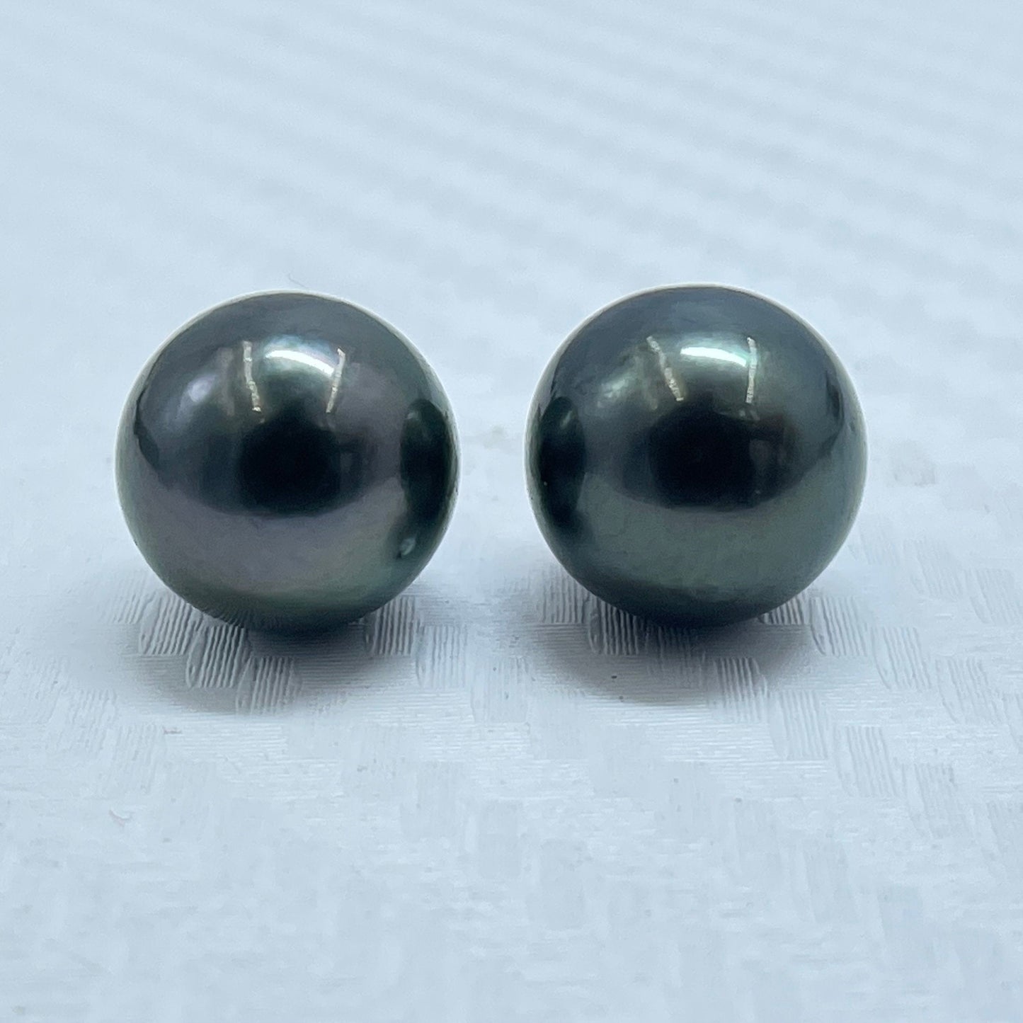 9.80 MM Size | Black | Round Shape | Natural Tahitian Pearl Pair | Good Luster | Saltwater Pearl |