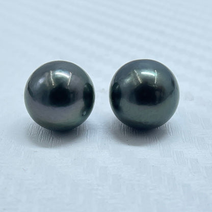 9.80 MM Size | Black | Round Shape | Natural Tahitian Pearl Pair | Good Luster | Saltwater Pearl |