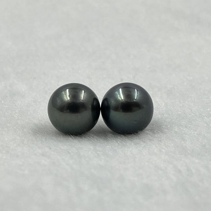 9.25 MM Size | Black | Round Shape | Natural Tahitian Pearl Pair | Good Luster | Saltwater Pearl |