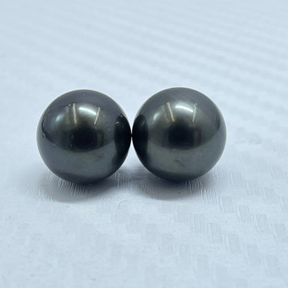 10.5 MM Size | Black | Round Shape | Natural Tahitian Pearl Pair | Good Luster | Saltwater Pearl |