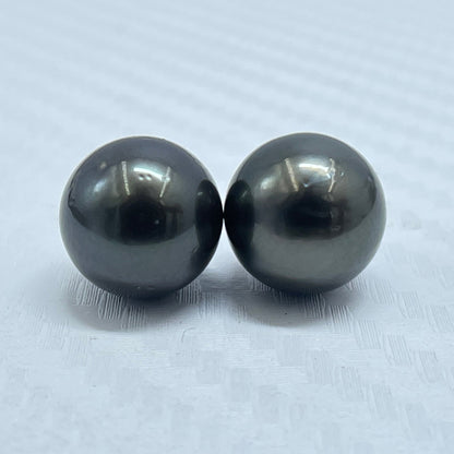 10.5 MM Size | Black | Round Shape | Natural Tahitian Pearl Pair | Good Luster | Saltwater Pearl |