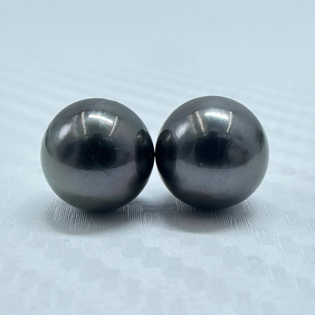 10.5 MM Size | Black | Round Shape | Natural Tahitian Pearl Pair | Good Luster | Saltwater Pearl |