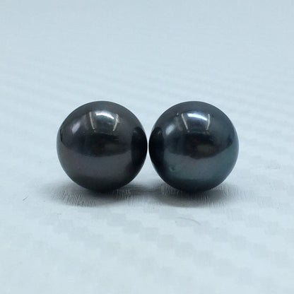9.25 MM Size | Black | Round Shape | Natural Tahitian Pearl Pair | Good Luster | Saltwater Pearl |