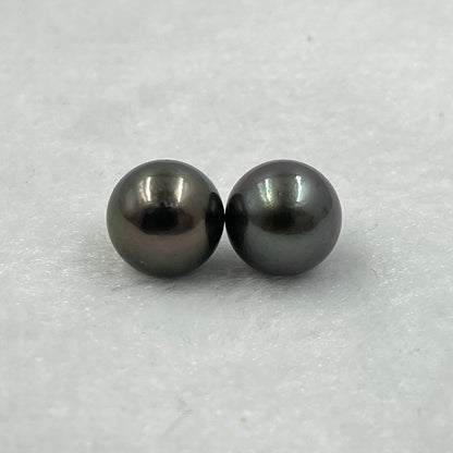 10.25 MM Size | Black | Round Shape | Natural Tahitian Pearl Pair | Good Luster | Saltwater Pearl |