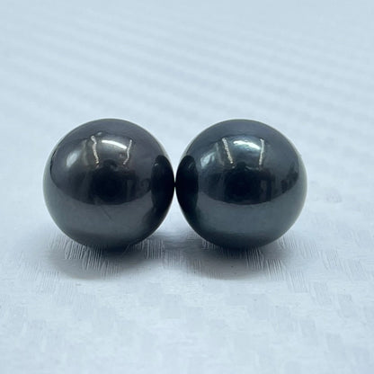 10.5 MM Size | Black | Round Shape | Natural Tahitian Pearl Pair | Good Luster | Saltwater Pearl |