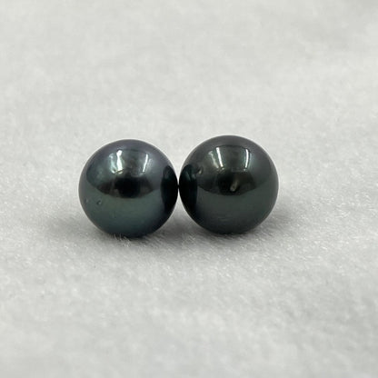 9.80 MM Size | Black | Round Shape | Natural Tahitian Pearl Pair | Good Luster | Saltwater Pearl |