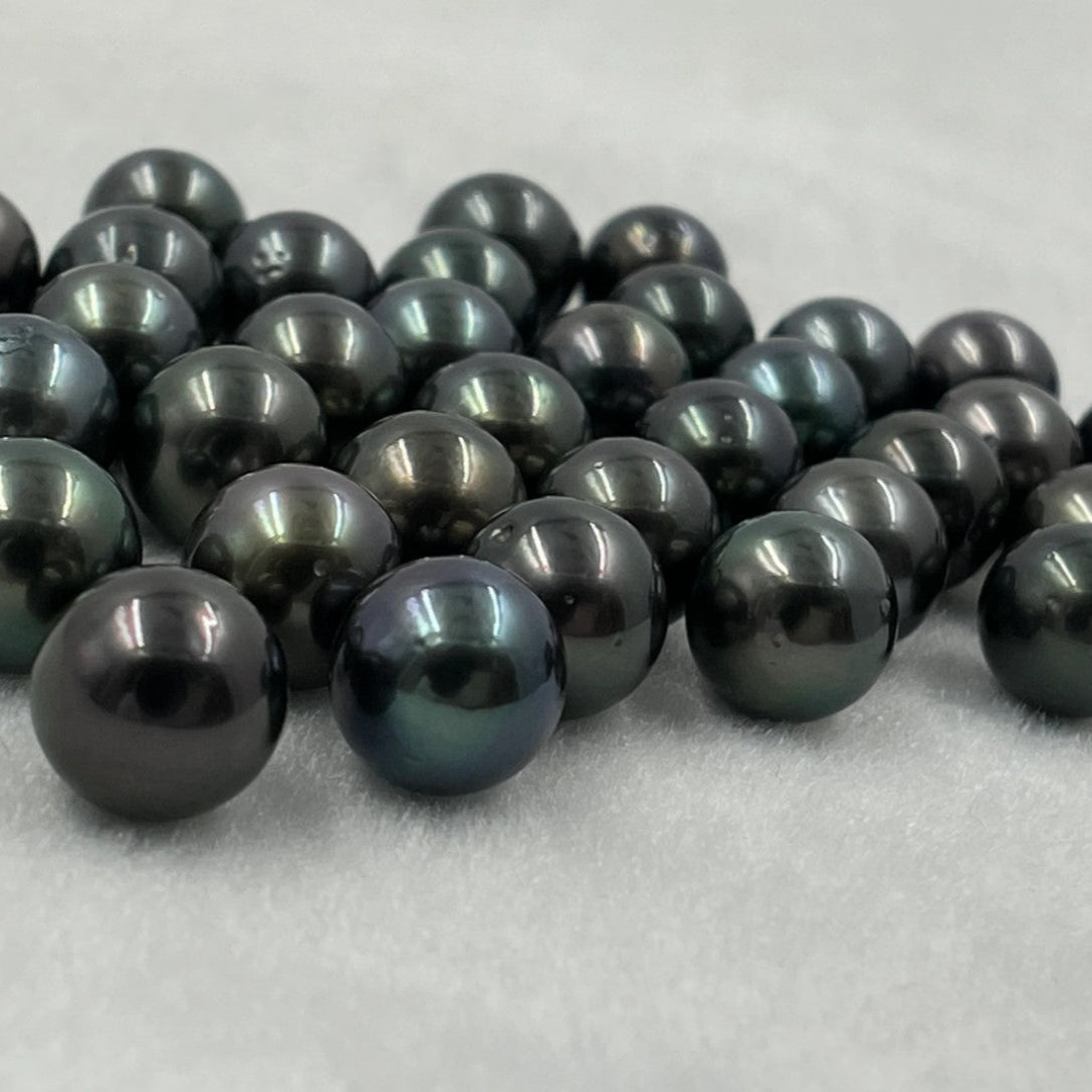 9.5 MM Size | Black | Round Shape | Natural Tahitian Pearl Pair | Good Luster | Saltwater Pearl |