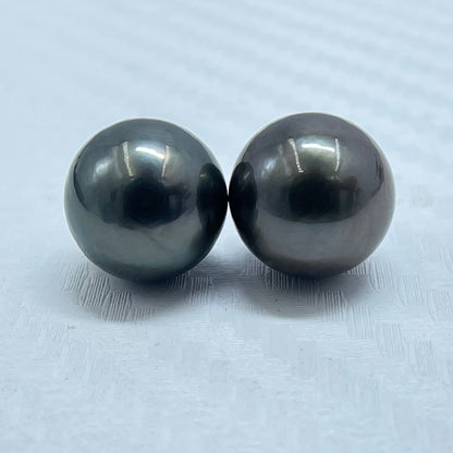 10 MM Size | Black | Round Shape | Natural Tahitian Pearl Pair | Good Luster | Saltwater Pearl |