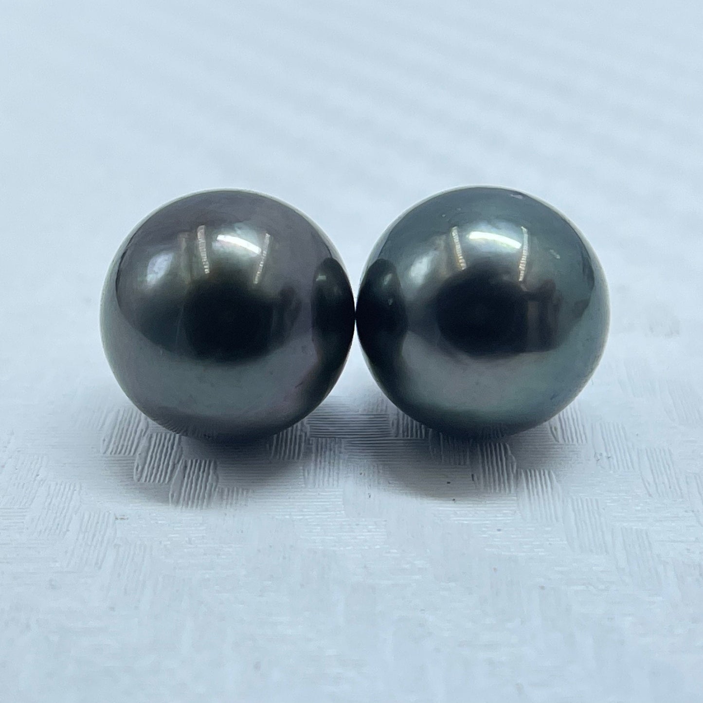9.80 MM Size | Black | Round Shape | Natural Tahitian Pearl Pair | Good Luster | Saltwater Pearl |