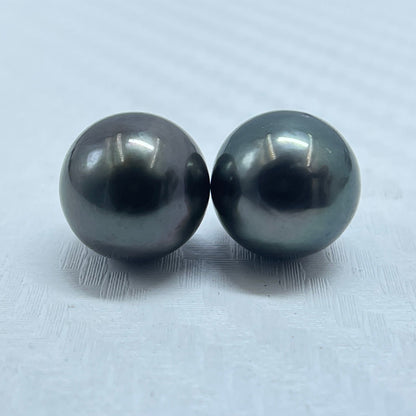 9.80 MM Size | Black | Round Shape | Natural Tahitian Pearl Pair | Good Luster | Saltwater Pearl |