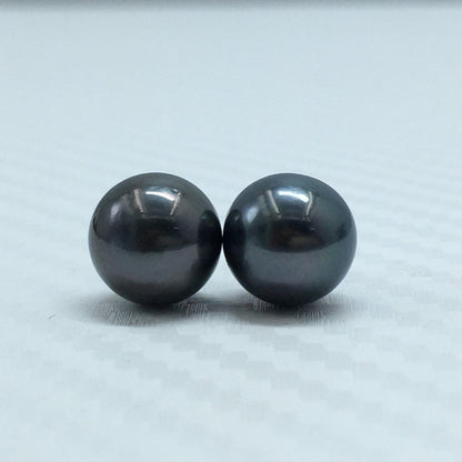 9.25 MM Size | Black | Round Shape | Natural Tahitian Pearl Pair | Good Luster | Saltwater Pearl |