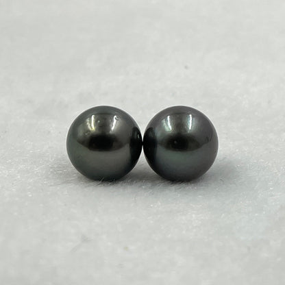 10.25 MM Size | Black | Round Shape | Natural Tahitian Pearl Pair | Good Luster | Saltwater Pearl |