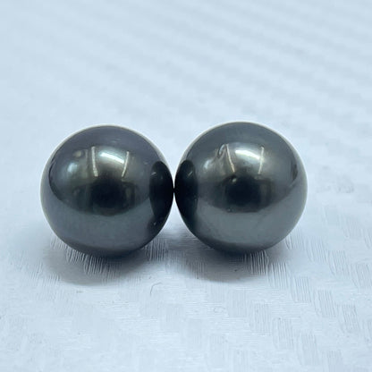 10.5 MM Size | Black | Round Shape | Natural Tahitian Pearl Pair | Good Luster | Saltwater Pearl |