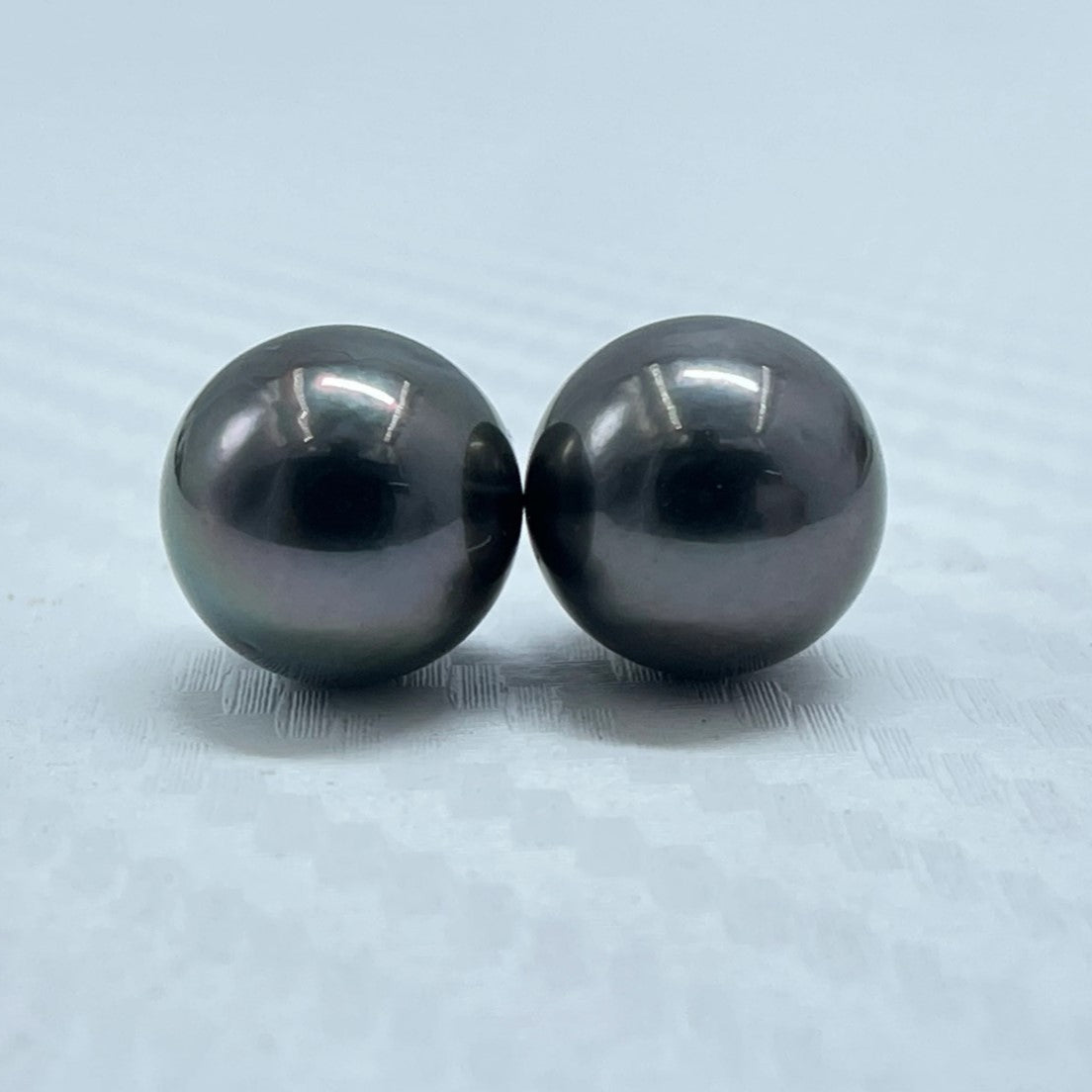 10.5 MM Size | Black | Round Shape | Natural Tahitian Pearl Pair | Good Luster | Saltwater Pearl |