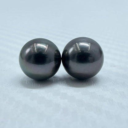 10.5 MM Size | Black | Round Shape | Natural Tahitian Pearl Pair | Good Luster | Saltwater Pearl |