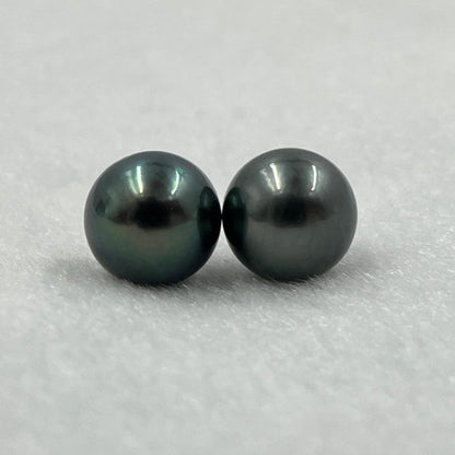 9 MM Size | Black | Round Shape | Natural Tahitian Pearl Pair | Good Luster | Saltwater Pearl |
