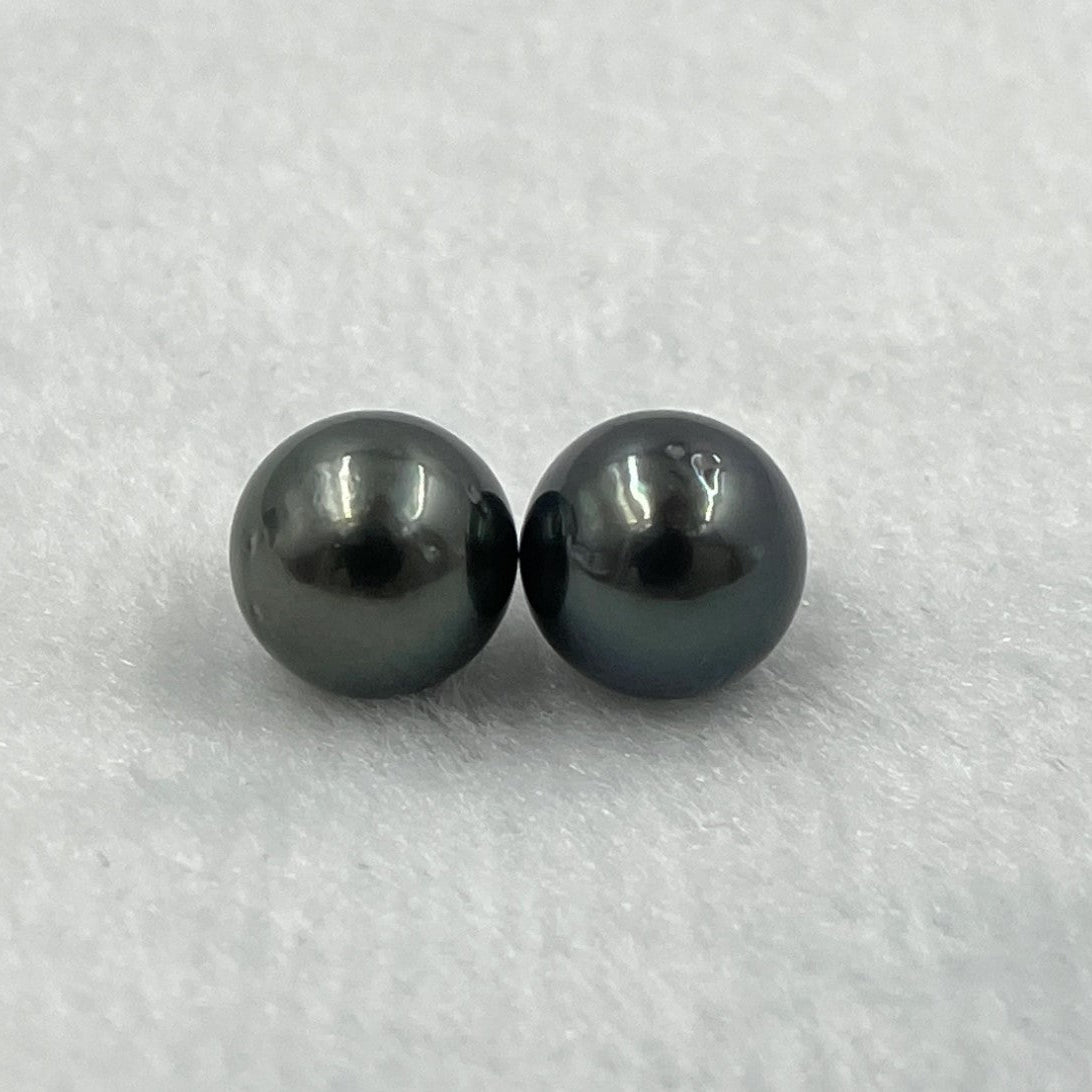 9.25 MM Size | Black | Round Shape | Natural Tahitian Pearl Pair | Good Luster | Saltwater Pearl |