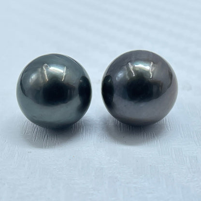 10 MM Size | Black | Round Shape | Natural Tahitian Pearl Pair | Good Luster | Saltwater Pearl |