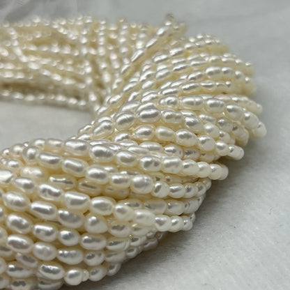 Fresh Water Pearl White Color, Rice Shape, AA Luster Pearl, 3-3.5 MM Size