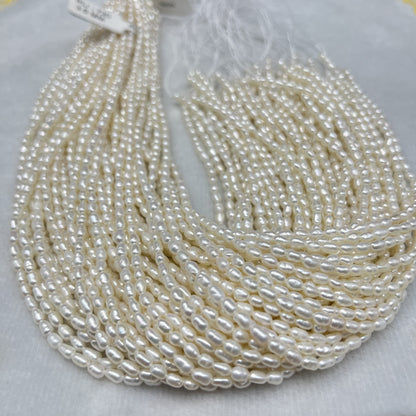 Fresh Water Pearl White Color, Rice Shape, AA Luster Pearl, 3-3.5 MM Size