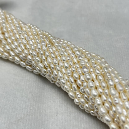 Fresh Water Pearl White Color, Rice Shape, AA Luster Pearl, 3-3.5 MM Size