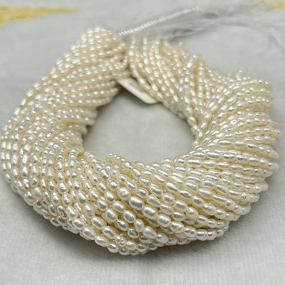 Fresh Water Pearl White Color, Rice Shape, AA Luster Pearl, 3-3.5 MM Size