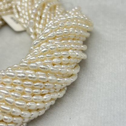 Fresh Water Pearl White Color, Rice Shape, AA Luster Pearl, 3-3.5 MM Size