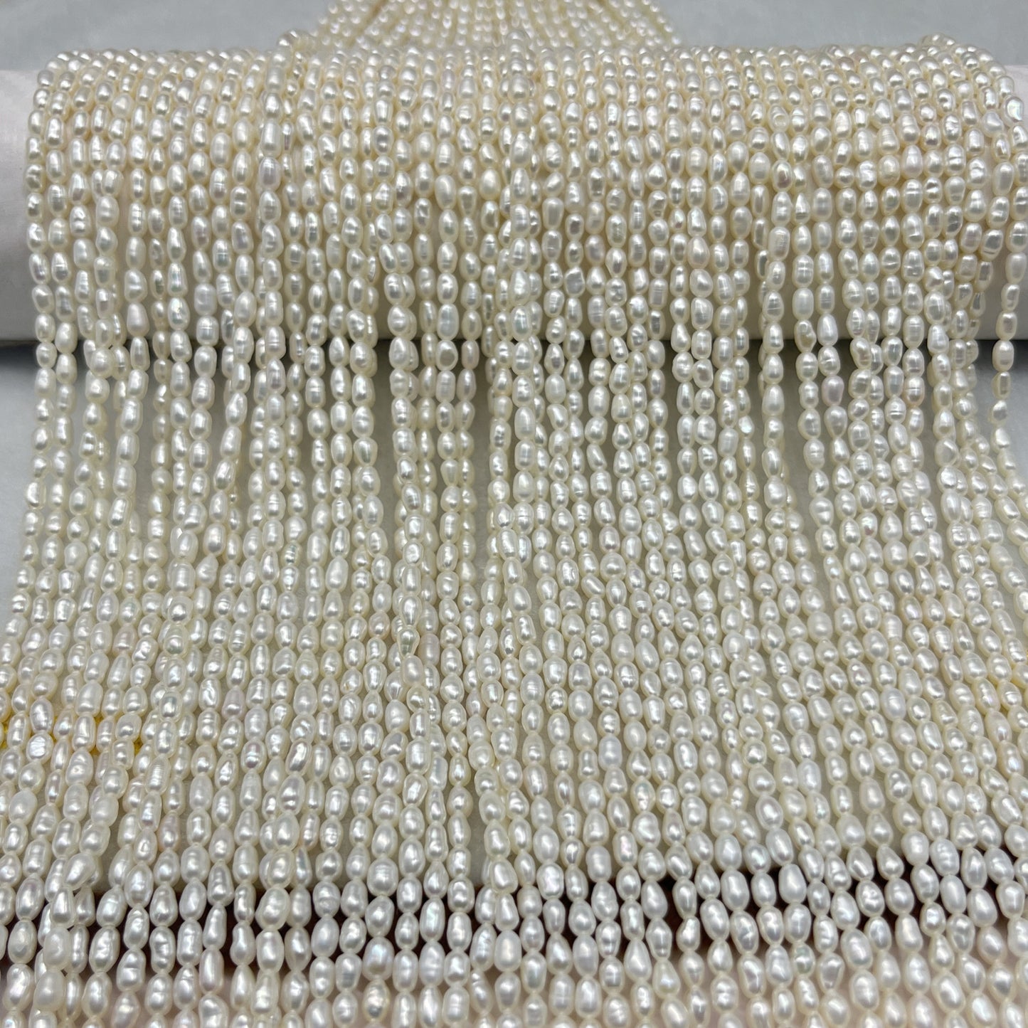 Fresh Water Pearl White Color, Rice Shape, AA Luster Pearl, 3-3.5 MM Size