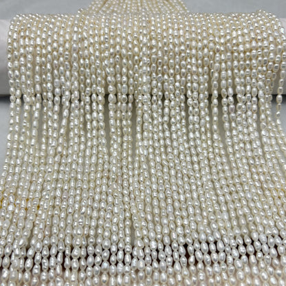 Fresh Water Pearl White Color, Rice Shape, AA Luster Pearl, 3-3.5 MM Size