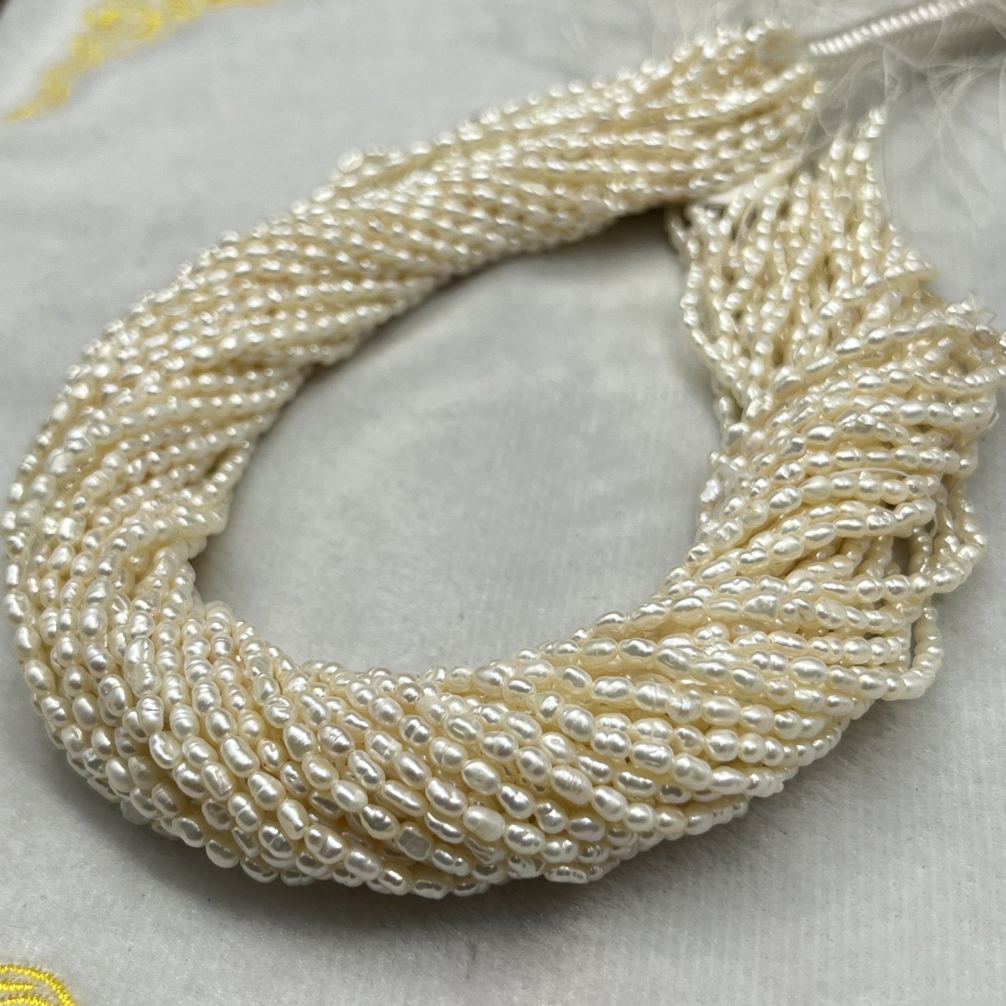 Fresh Water Pearl Cream Color, Rice Shape, AA Luster Pearl, 3 MM Size