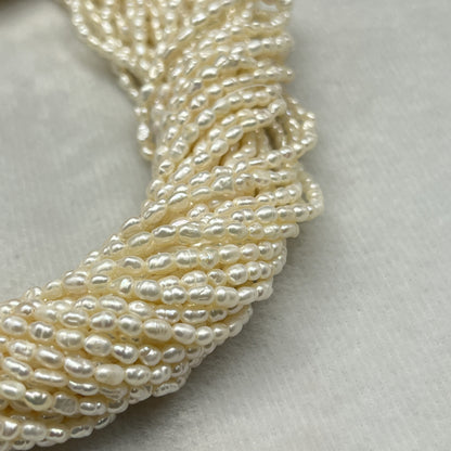 Fresh Water Pearl Cream Color, Rice Shape, AA Luster Pearl, 3 MM Size