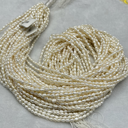 Fresh Water Pearl Cream Color, Rice Shape, AA Luster Pearl, 3 MM Size