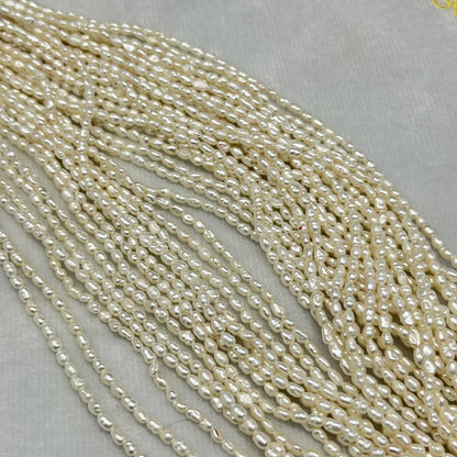Fresh Water Pearl Cream Color, Rice Shape, AA Luster Pearl, 3 MM Size