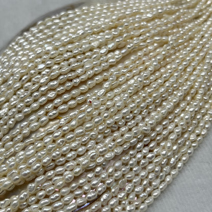 Fresh Water Pearl Cream Color, Rice Shape, AA Luster Pearl, 3 MM Size