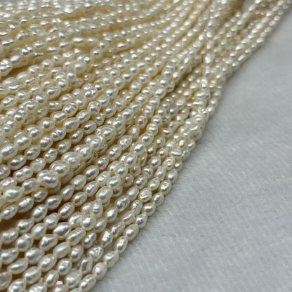 Fresh Water Pearl Cream Color, Rice Shape, AA Luster Pearl, 3 MM Size