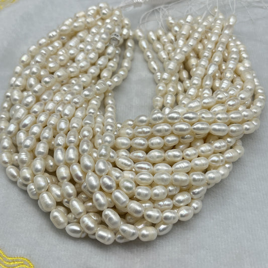 Fresh Water Pearl White Color, Rice Shape, A Luster Pearl, 6-7 MM Size