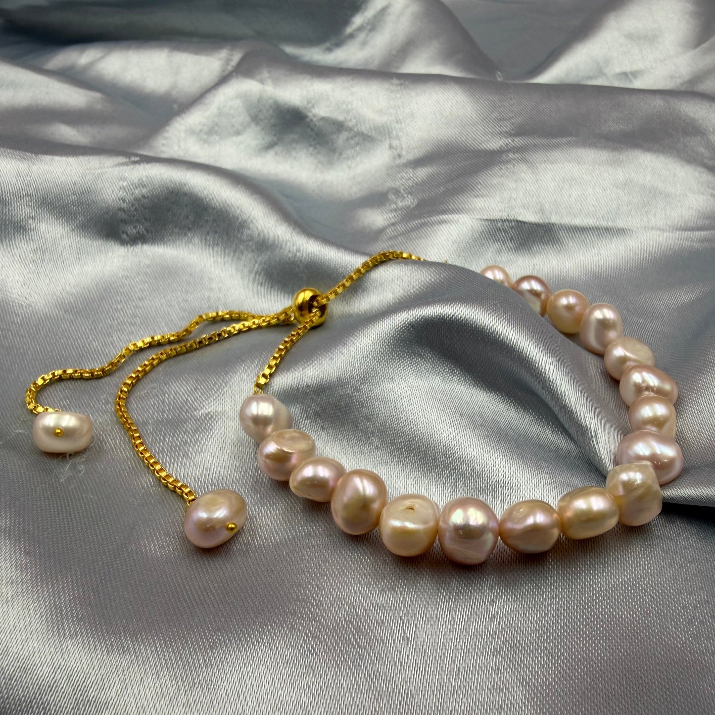 Natural Freshwater Tumble Pearl Bracelet | Adjustable  Bracelet | Handmade Pearl Jewelry for Women