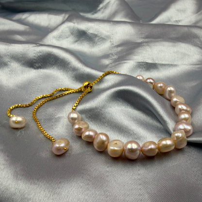 Natural Freshwater Tumble Pearl Bracelet | Adjustable  Bracelet | Handmade Pearl Jewelry for Women