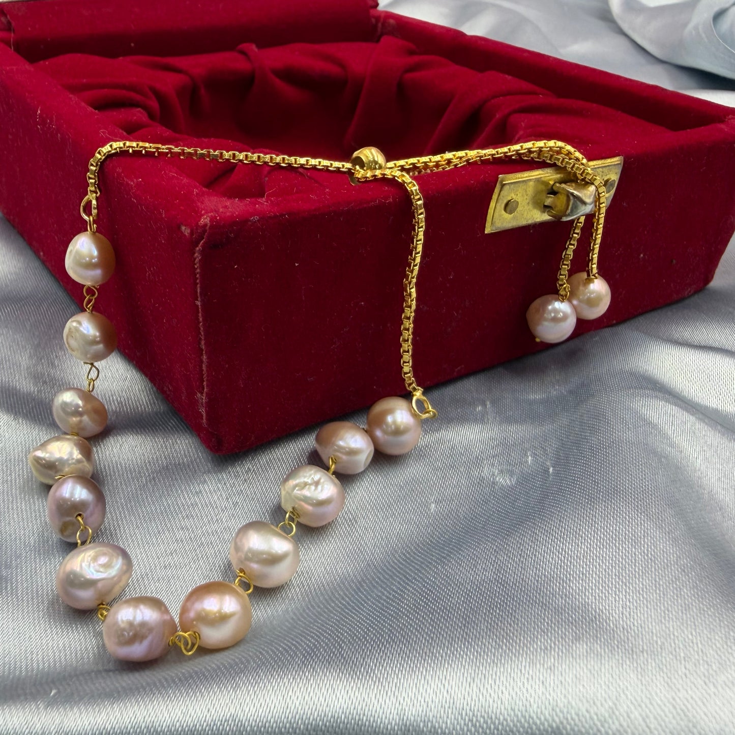 Natural Freshwater Tumble Pearl Bracelet | Adjustable  Bracelet | Handmade Pearl Jewelry for Women