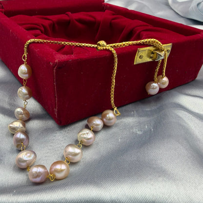 Natural Freshwater Tumble Pearl Bracelet | Adjustable  Bracelet | Handmade Pearl Jewelry for Women