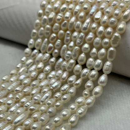 Fresh Water Pearl Cream Color, Rice Shape, A Luster Pearl, 4-4.5 MM Size