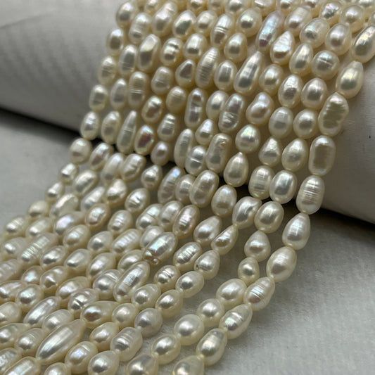 Fresh Water Pearl Cream Color, Rice Shape, A Luster Pearl, 4-4.5 MM Size