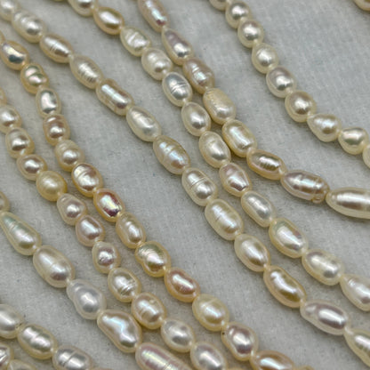 Fresh Water Pearl Cream Color, Rice Shape, A Luster Pearl, 4-4.5 MM Size