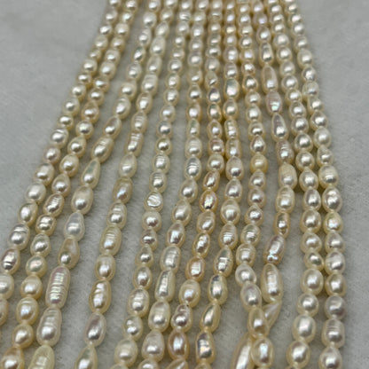Fresh Water Pearl Cream Color, Rice Shape, A Luster Pearl, 4-4.5 MM Size