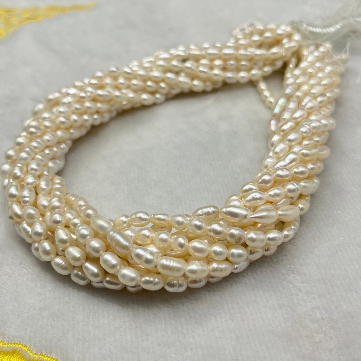 Fresh Water Pearl Cream Color, Rice Shape, A Luster Pearl, 4-4.5 MM Size