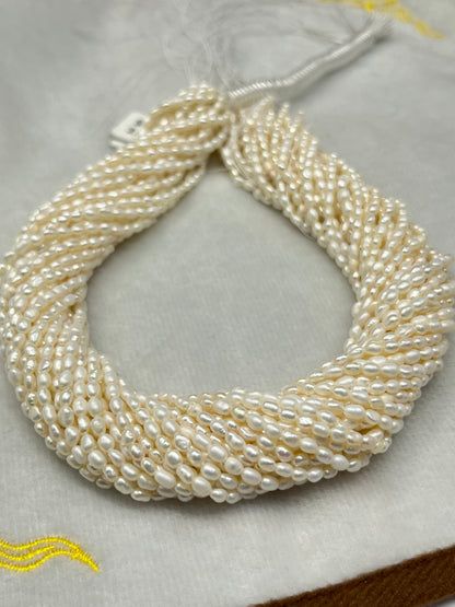 Fresh Water Pearl White Color, Rice Shape, AA Luster Pearl, 3.5 MM Size