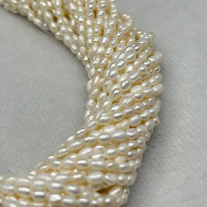 Fresh Water Pearl White Color, Rice Shape, AA Luster Pearl, 3.5 MM Size