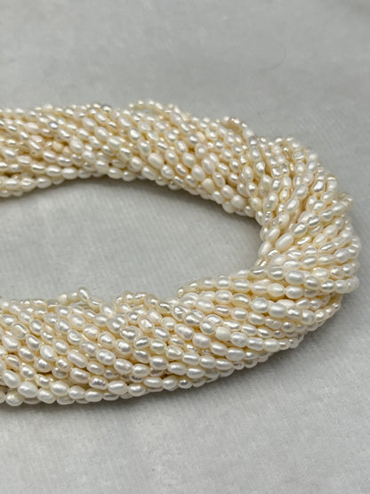 Fresh Water Pearl White Color, Rice Shape, AA Luster Pearl, 3.5 MM Size